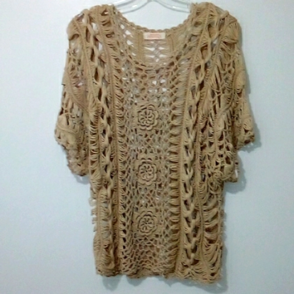 Orange tan crocheted floral boho cottagecore beachy top